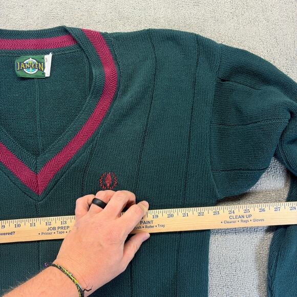 Vintage Jantzen Cricket Sweater Mens XL Green V-Neck Tennis Varsity Collegiate - Picture 6 of 7